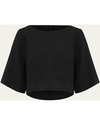 Posse - Shay Boat-neck Relaxed Linen Crop Top - Lyst