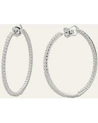 Neiman Marcus - 18k White Gold Diamond Tennis Hoop Earrings - Lyst