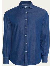 Brunello Cucinelli - Denim Spread Collar Button-Down Shirt - Lyst