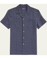Ralph Lauren Purple Label - Diamond-print Linen And Silk Camp Shirt - Lyst