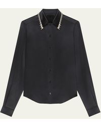 Givenchy - Silk Button Down Blouse With Pearl Collar - Lyst