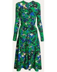 Erdem - Floral-print Long-sleeve Gathered Midi Dress - Lyst