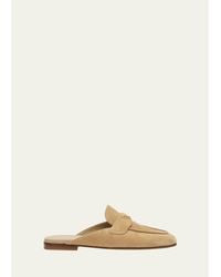 Prada - Triangle Logo Suede Loafer Mules - Lyst