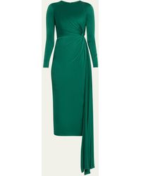 Alex Perry - Twisted Satin Crepe Midi Dress With Draped Panel - Lyst
