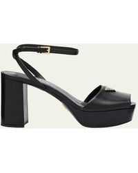 Prada - Nappa Triangle Peep-Toe Platform Sandals - Lyst