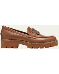 Rene Caovilla - Snake Embroidered Lug Sole Leather Loafters - Lyst