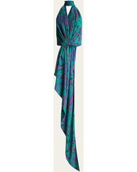 Ralph Lauren Collection - Jarvis Paisley-print Plunging Halter Drape Sleeveless Blouse - Lyst