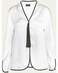 Giorgio Armani - Tassel Silk Blouse With Contrast Tipping - Lyst