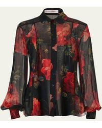 Carolina Herrera - Isabella Rose Silk Organza Button-Down Top - Lyst