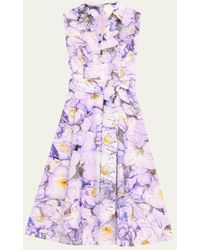 Badgley Mischka - Sleeveless Printed Floral Lace Midi Dress - Lyst