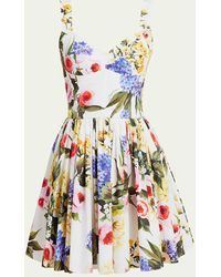 Dolce & Gabbana - Floral Print Poplin Mini Dress With Corsetry Construction - Lyst