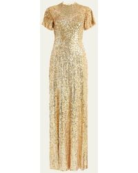 Jenny Packham - Jourdain Sequined Short-Sleeve A-Line Gown - Lyst