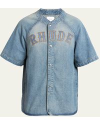 Rhude - Denim Logo Baseball Shirt - Lyst