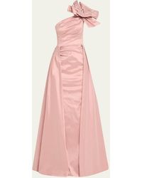 Teri Jon - One-shoulder Bow-front Pleated Taffeta Gown - Lyst