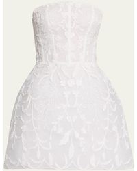 Monique Lhuillier - Floral-embroidered Strapless Dress With Structured Skirt - Lyst