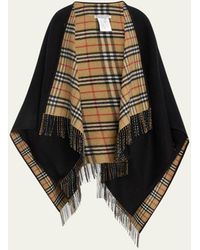 Burberry - Vintage-style Check Fringed Wool Cape - Lyst