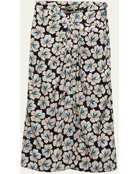 Prada - Anemone Printed Pongee Midi Skirt - Lyst