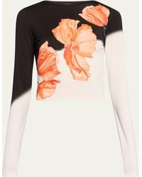 Alice + Olivia - Delaina Floral Two-tone Long-sleeve Top - Lyst