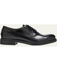 Prada - Brushed Leather Heel-triangle Derby Shoes - Lyst