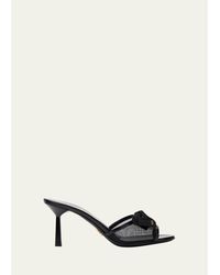 Prada - 75Mm Logo Bow Mesh Mule Sandals - Lyst