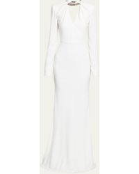 Alexander McQueen - Certified Leaf Crepe Gown With Crystal Neckline - Lyst