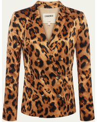 L'Agence - Colin Leopard Double-breasted Blazer - Lyst