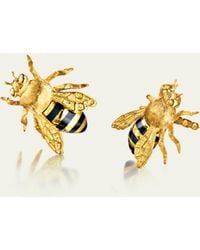 Verdura - 18k Gold And Black Enamel Honeybee Stud Earrings - Lyst