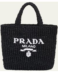 Prada - Logo-embroidered Raffia Tote Bag - Lyst
