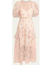 Erdem - Sheer Peplum Midi Dress With Floral Embroidery - Lyst