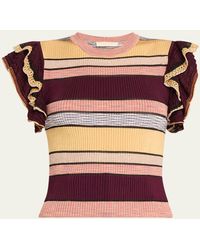 Ulla Johnson - Cecile Striped Ruffle Rib Knit Top - Lyst
