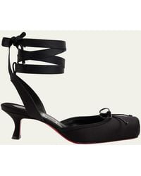 Christian Louboutin - 55Mm Cassia Lace-Up Satin Ballet Pumps - Lyst
