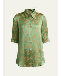 Dries Van Noten - Floral Jacquard Elbow-Sleeve Button-Down Shirt - Lyst