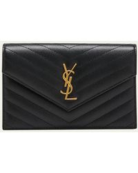 Saint Laurent - Ysl Monogram Small Wallet On Chain In Grained Leather - Lyst
