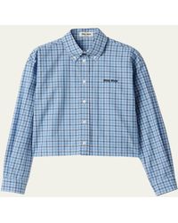 Miu Miu - Long Sleeve Cropped Button Down Shirt With Collar - Lyst