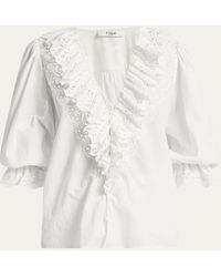 Chloé - Eyelet-Embroidered Ruffle Cotton Voile Blouse - Lyst