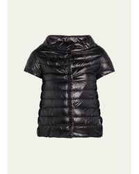 Emilia First Dates Herno Emilia Water-Resistant Ultralight Nylon Puffer Cape in Brown | Lyst