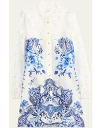 Camilla - Butterfly Lace-sleeve Button-front Mini Dress - Lyst