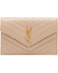 Saint Laurent - Ysl Monogram Small Wallet On Chain In Grained Leather - Lyst