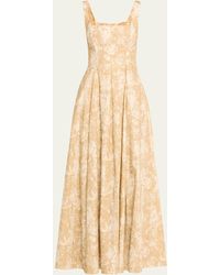 Lela Rose - Square-neck Striped Flower-print Sleeveless Maxi Dress - Lyst