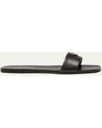 Prada - Leather Logo Flat Slide Sandals - Lyst
