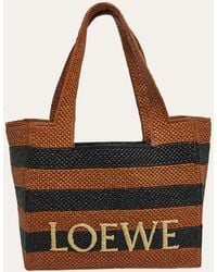 Loewe - Logo Medium Tote Bag In Striped Raffia - Lyst