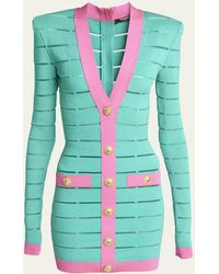 Balmain - Bicolor Buttoned Body-con Knit Mini Dress - Lyst