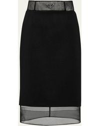 Prada - Wool Pencil Midi Skirt With Crinoline - Lyst