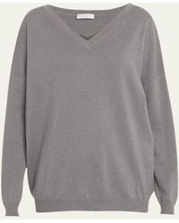 Brunello Cucinelli - Monili-insert V-neck Long-sleeve 2-ply Cashmere Sweater - Lyst