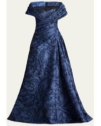 Tadashi Shoji - Pleated Off-Shoulder Floral Jacquard Gown - Lyst