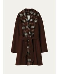 Burberry - Verona Check Lapels Belted Double-Wool Wrap Coat - Lyst