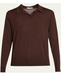 The Row - Pauli Wool-Silk Jersey Long-Sleeve Polo Top - Lyst