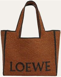 Loewe - X Paula's Ibiza Font Logo Large Tote Bag In Raffia - Lyst
