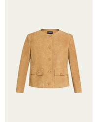 Akris - Collarless Suede Single-Breasted Jacket - Lyst