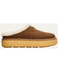 Prada - Suede Shearling Cozy Platform Mules - Lyst